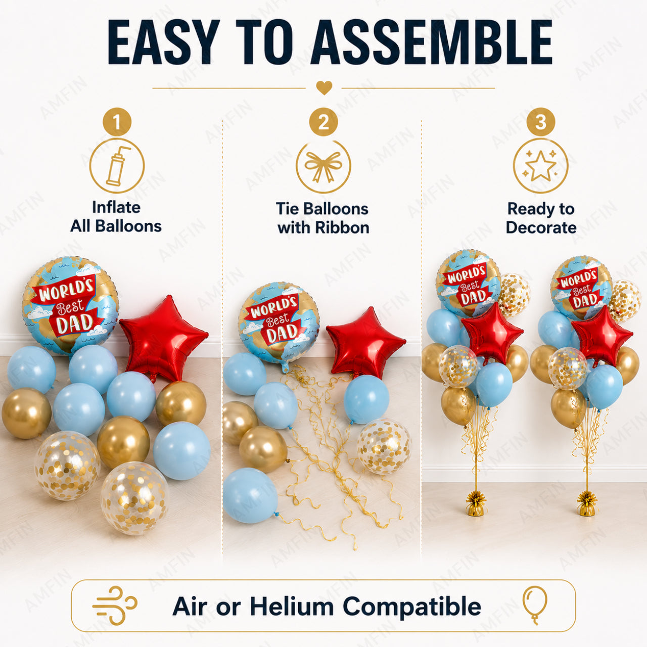 AMFIN [Classic Bunch Series] Father's Day Celebration Balloons Bouquet V3 - Pack of 20