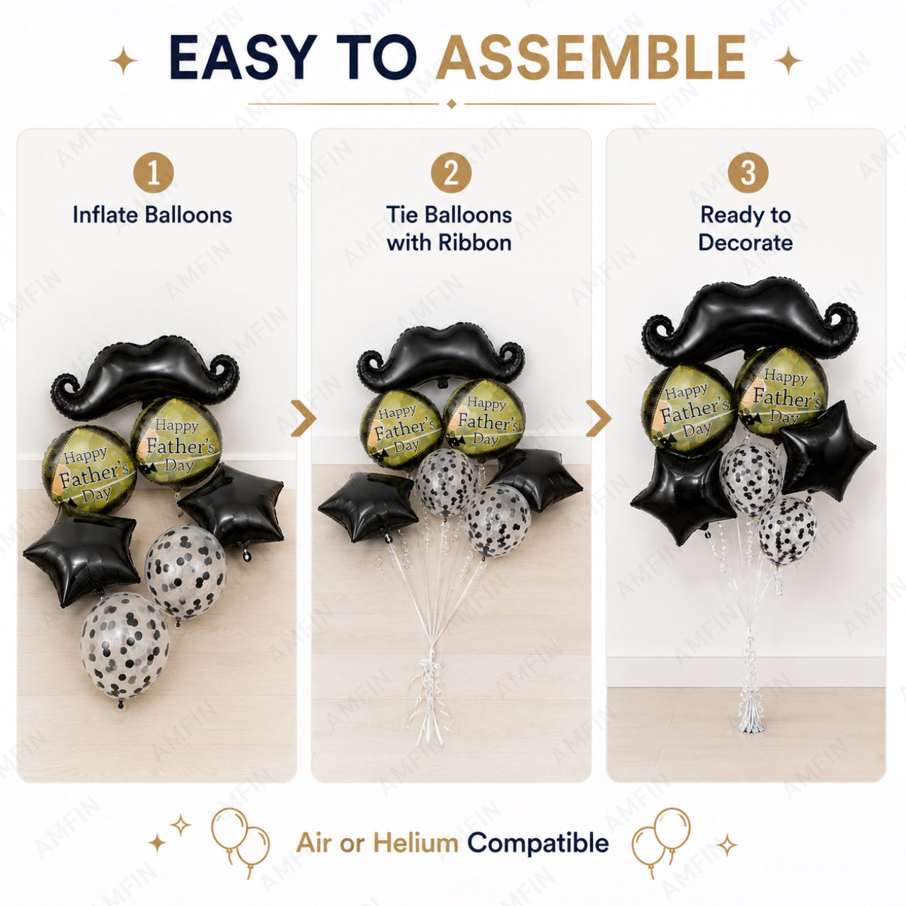 AMFIN [Elite Bunch Series] Father's Day Moustache Balloon Bouquet V6 - Pack of 7
