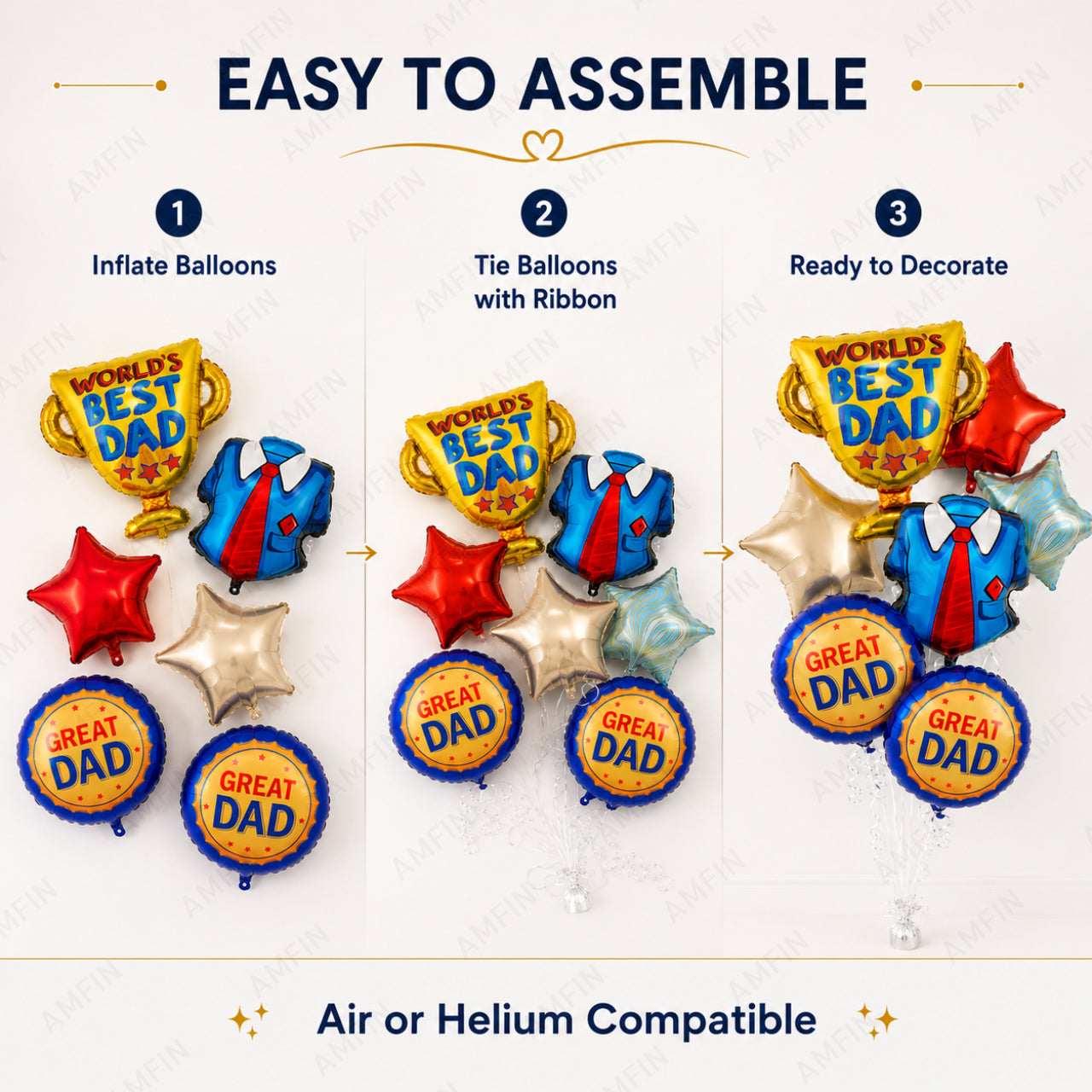 AMFIN [Signature Bunch Series] World's Best Dad Father’s Day Balloon Bouquet V1 - Pack of 7