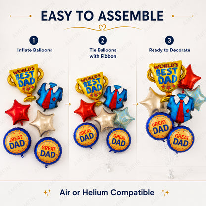 AMFIN [Signature Bunch Series] World's Best Dad Father’s Day Balloon Bouquet V1 - Pack of 7