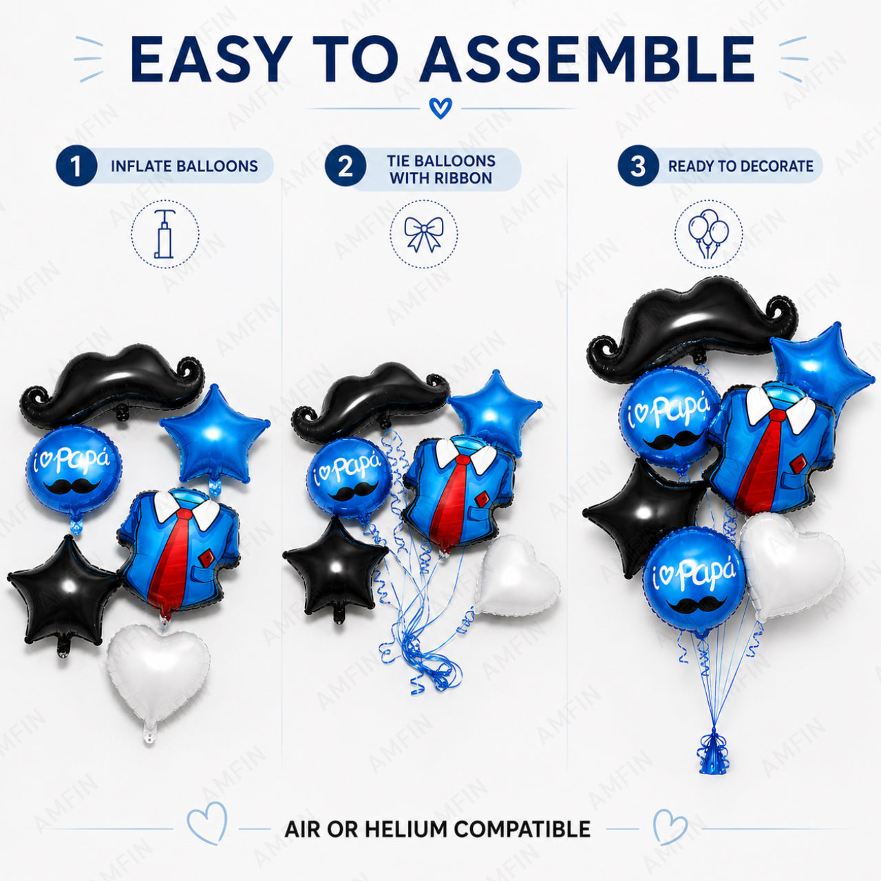 AMFIN [Signature Bunch Series] Father’s Day Balloon Moustache & Shirt with Tie Bouquet V4 - Pack of 7